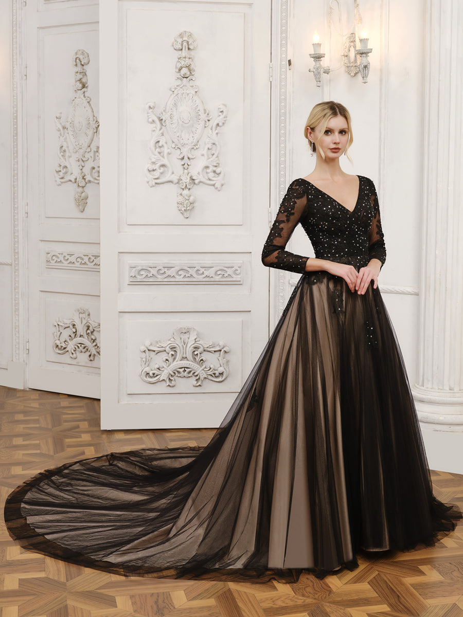 Vestidos de novia Weitese con escote en V de tul y cuentas