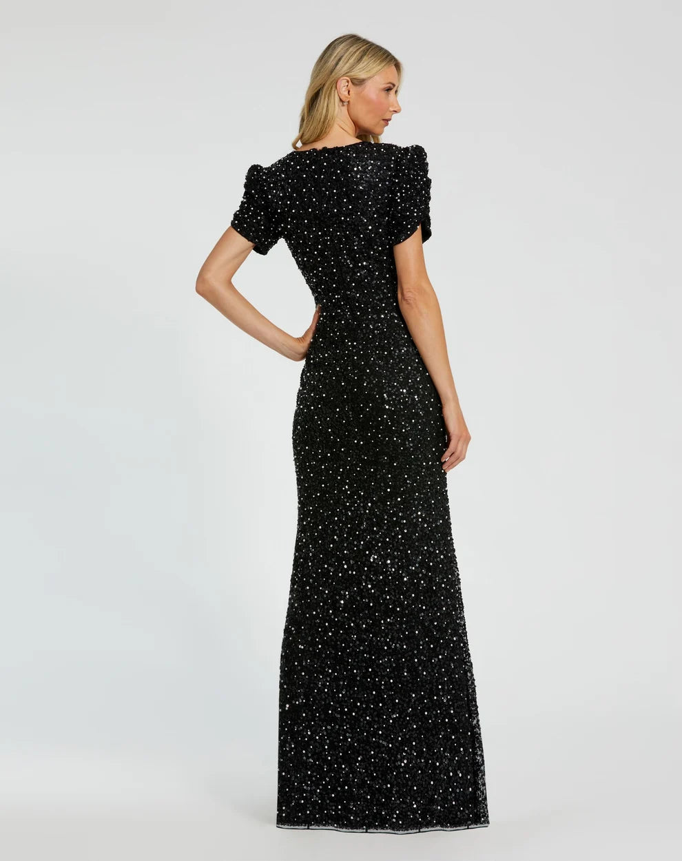 Black Sequin Mesh Sheath-Column High Neck Floor Length Dress
