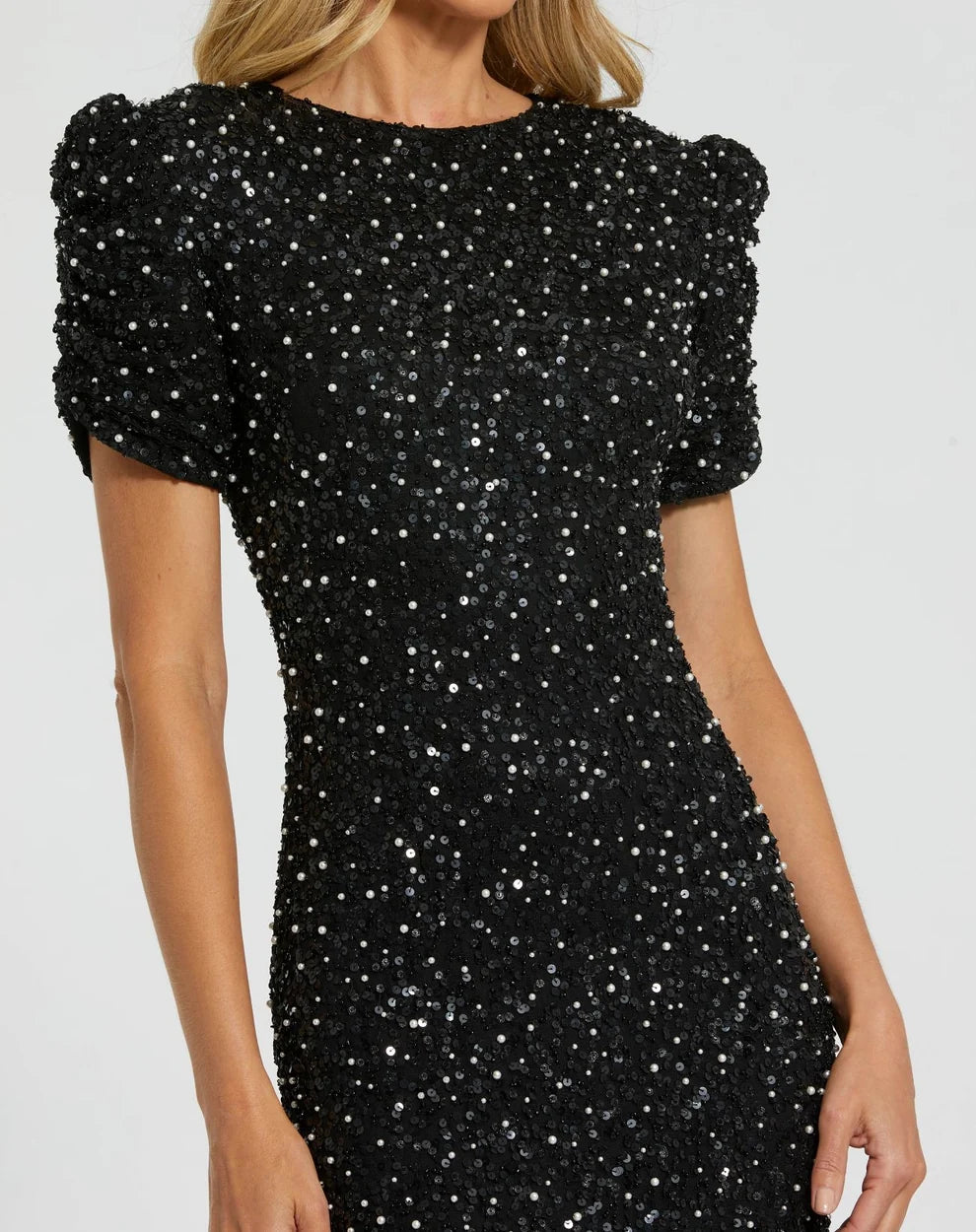 Black Sequin Mesh Sheath-Column High Neck Floor Length Dress