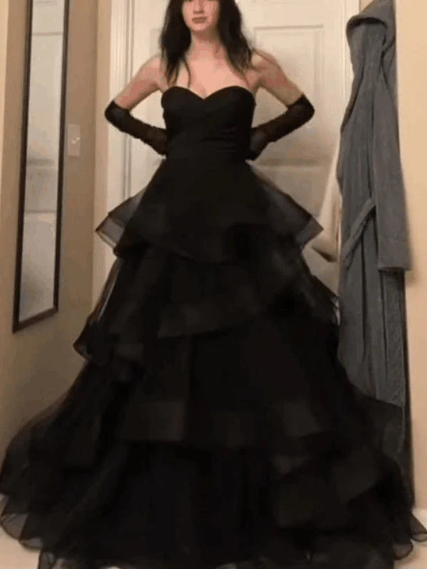 A-Line Sweetheart Ruffles Ball Gown Prom Dresses For Evening