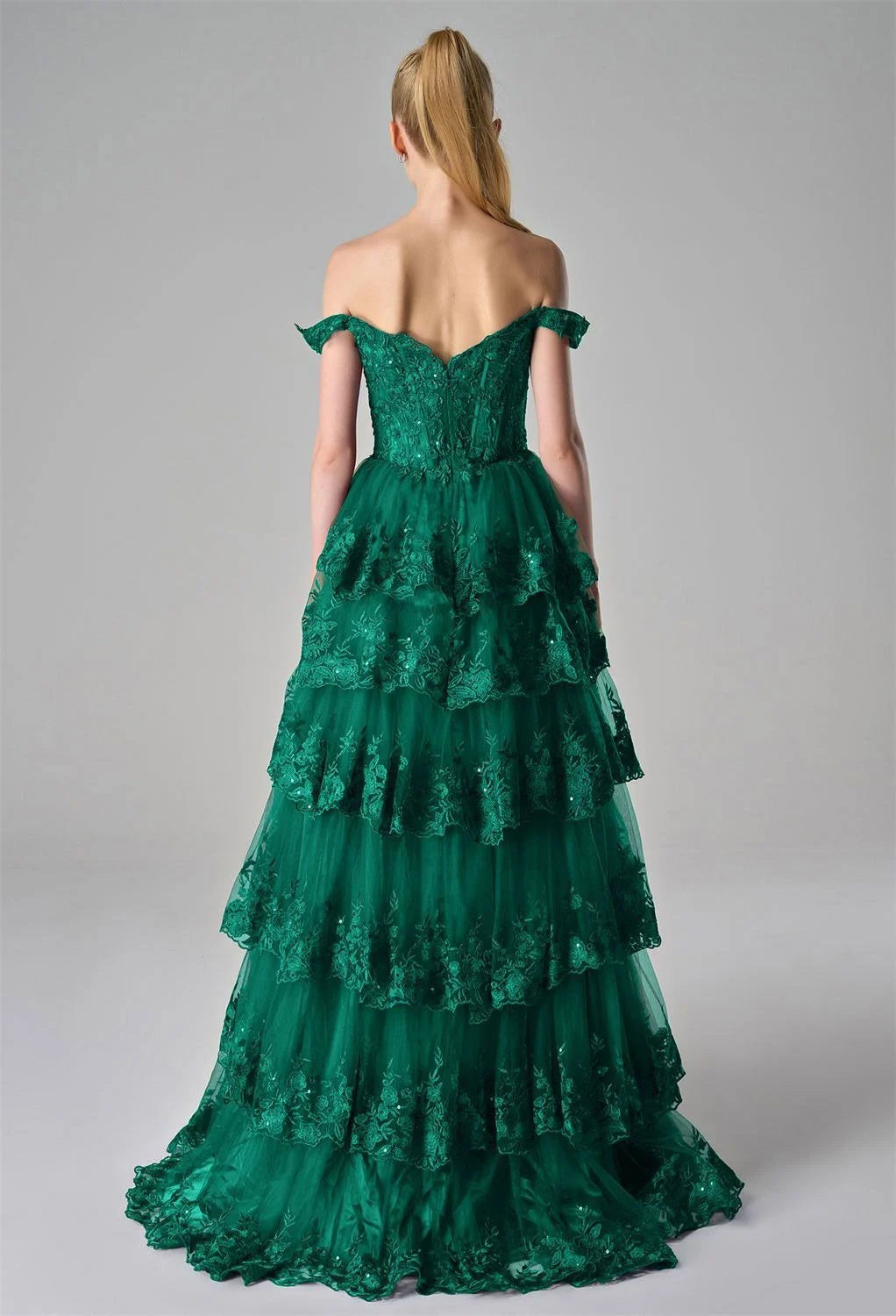 A-Line Off the Shoulder Elegant Prom Dress Floor-Length Appliques Sleeveless Formal Tulle Evening Dresses for Ladies