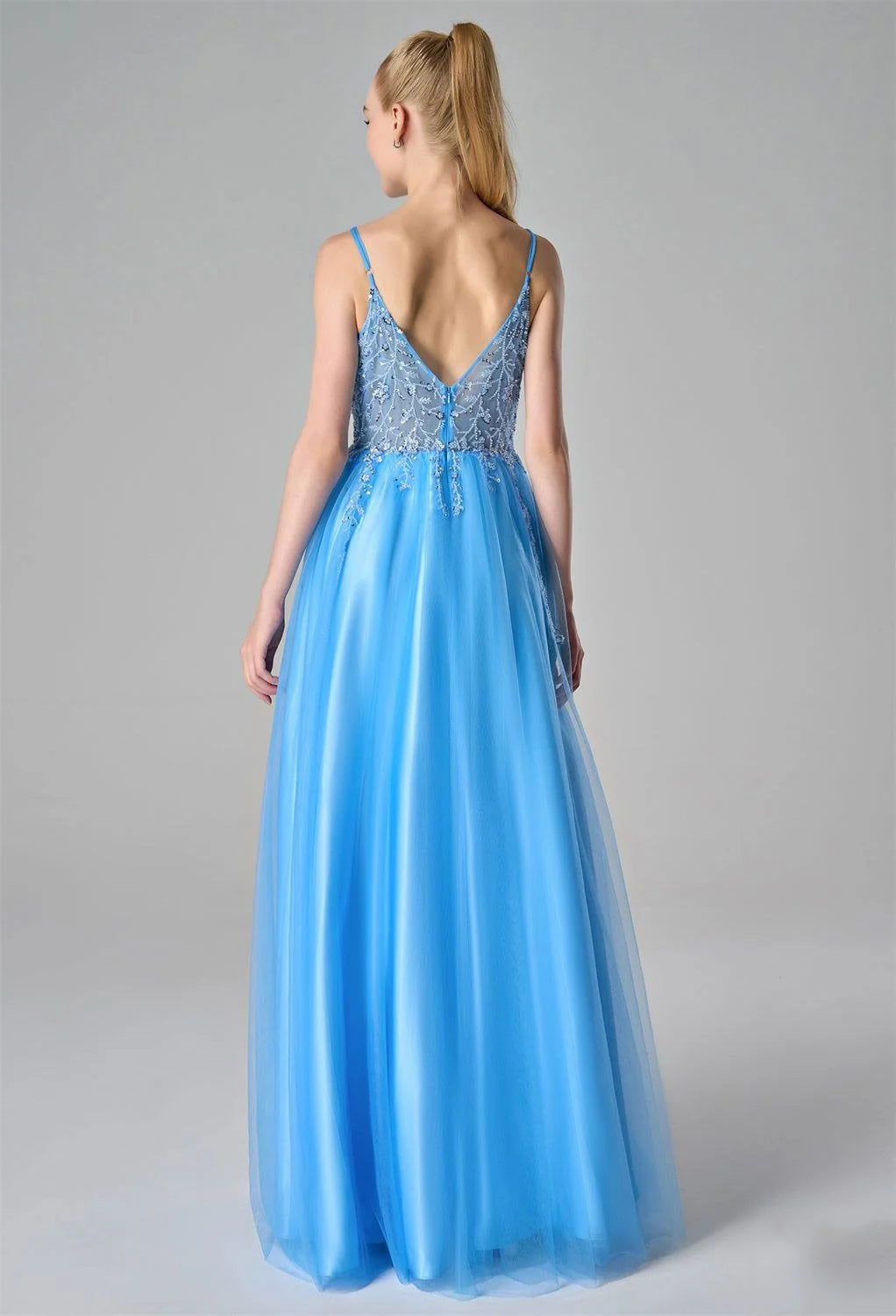 A-Line Spaghetti Straps Elegant Prom Dress Tulle Sequin Sleeveless Beautiful Floor Length Prom Dresses
