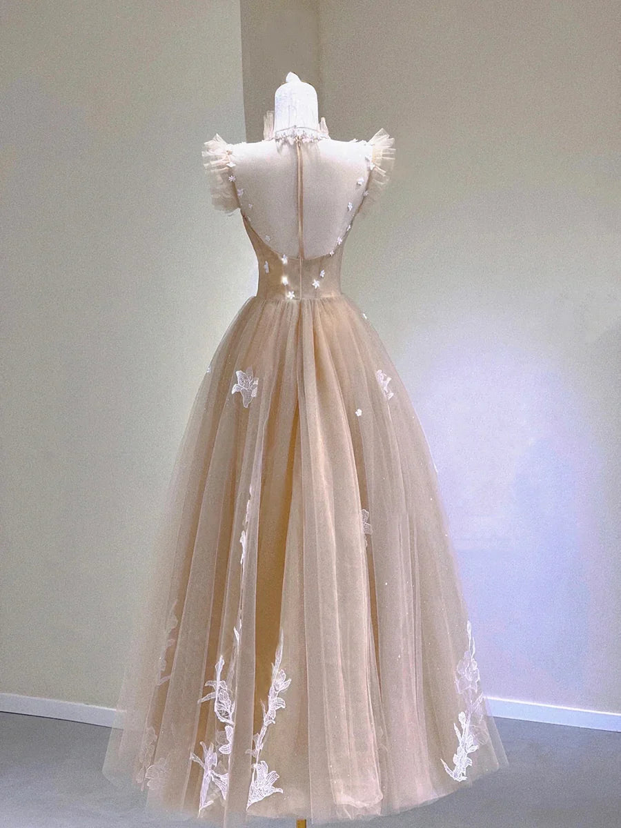 Weitese Dresses Formal Champagne Lace Tea Length Prom Dresses A-Line Evening Dresses Stores With Prom Dresses