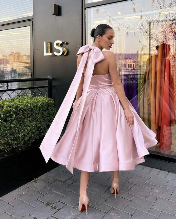 Vestido de noche de corte A, vestido de fiesta, sin mangas, vestido de satén para invitada de boda con mariposa 