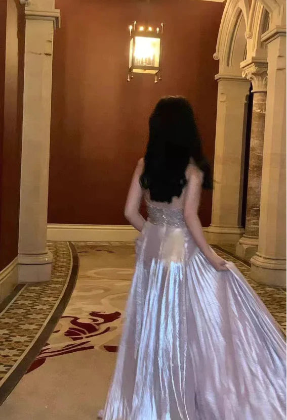 Robes de soirée Weitese - Robe de soirée rose à col licou et perles - Robe trapèze - Robes de bal - Robes de soirée pour femmes 