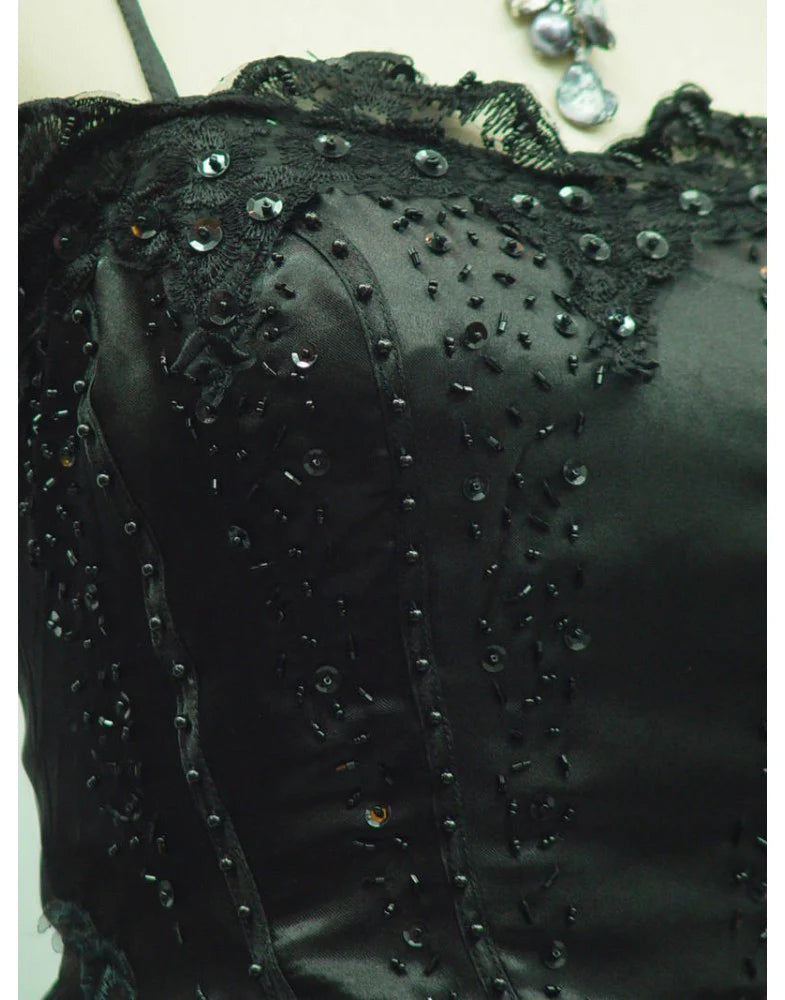 Weitese Formal Wear Dresses Black Straps Beading Vintage A-Line Long Party Dress Stores With Prom Dresses Formal Women's Dresses