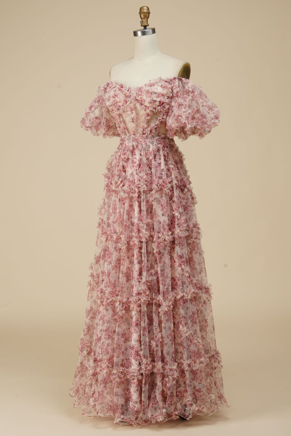 Weitese A-Line Floor Length Off The Shoulder Print Prom Dress