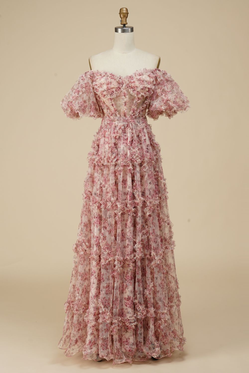 Weitese A-Line Floor Length Off The Shoulder Print Prom Dress
