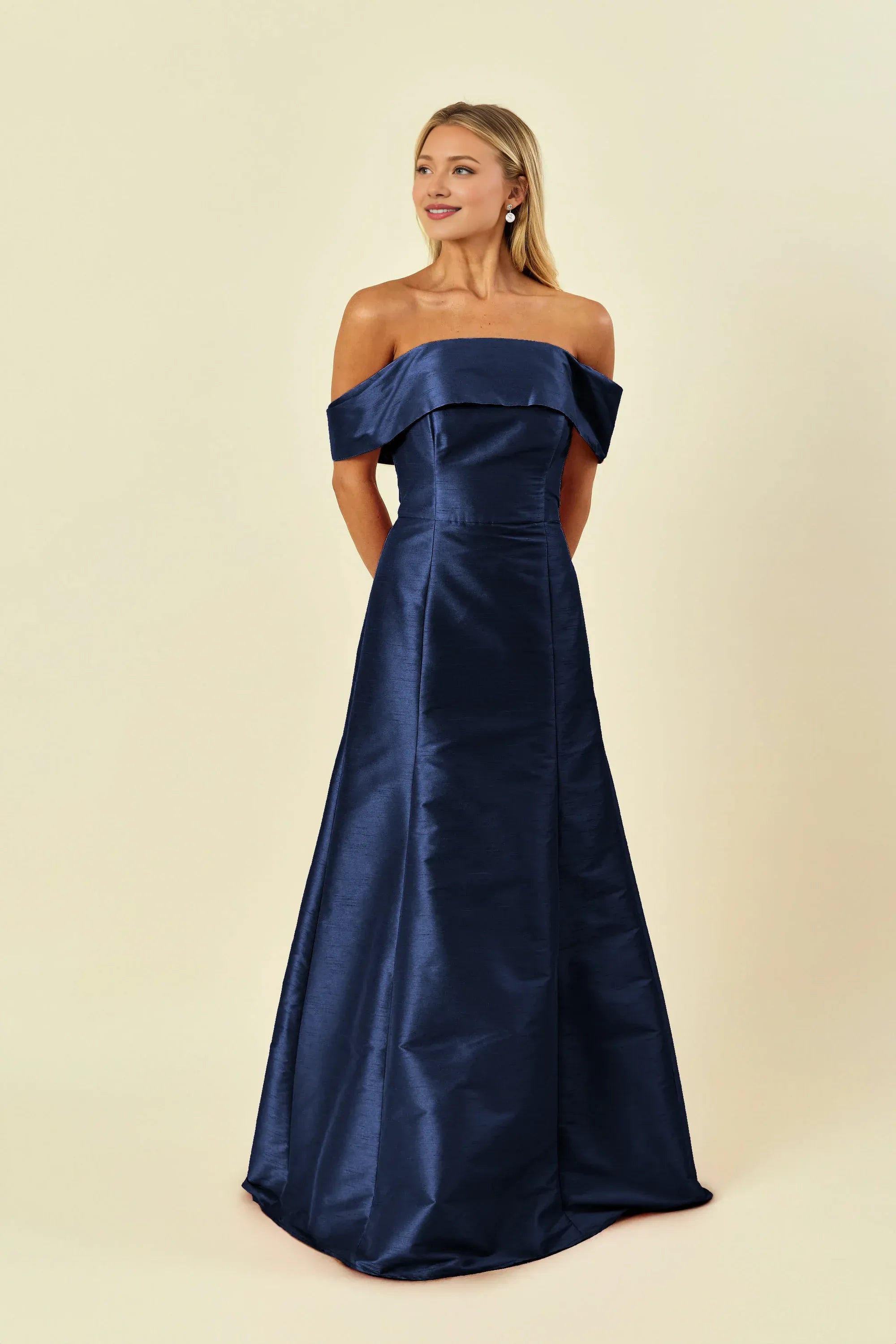 A-Line Off the Shoulder Floor-Length Cap Sleeve Prom Gown No Slit Elegant Satin Evening Dresses for Women Hot Sale Long Evening Dresses