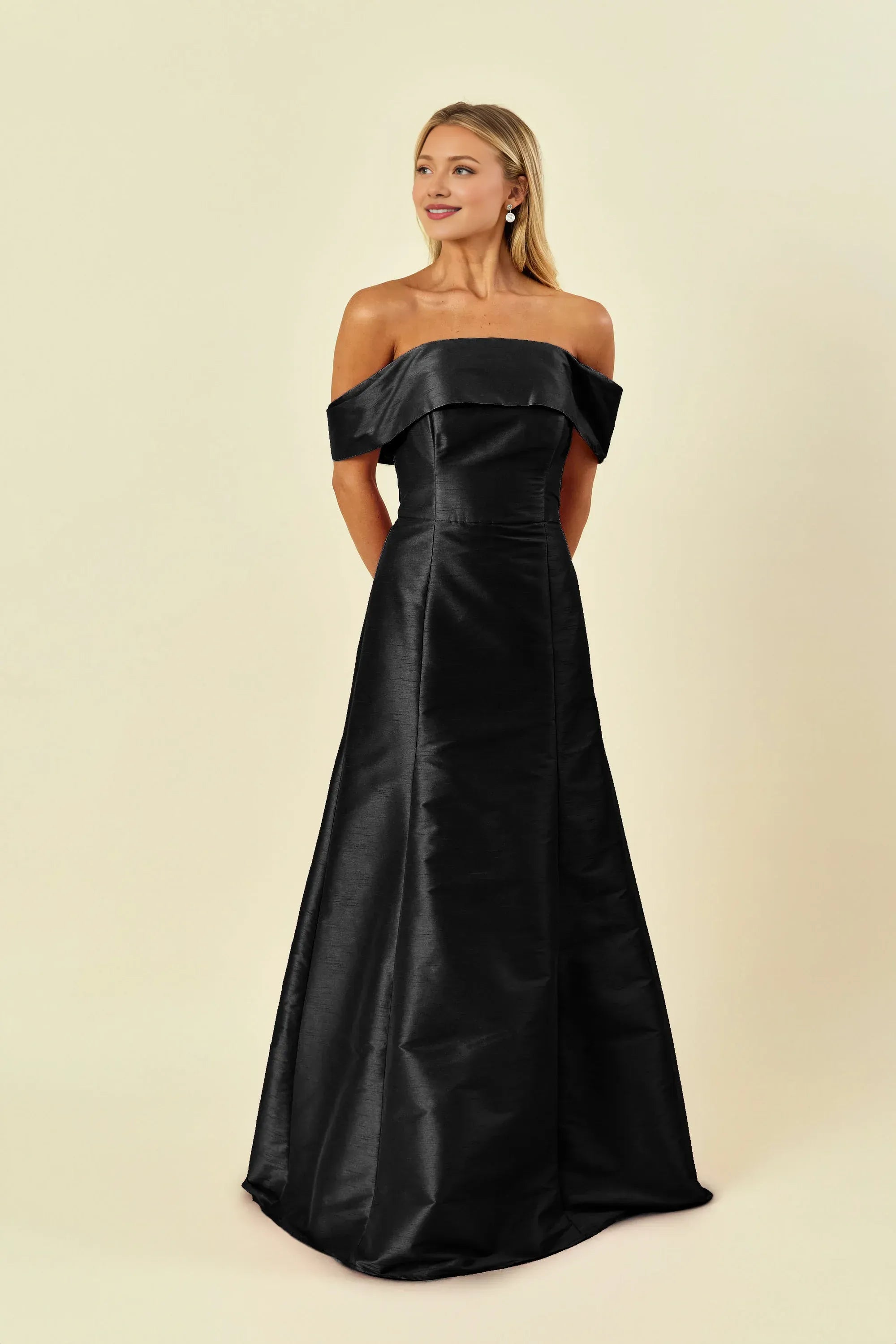 A-Line Off the Shoulder Floor-Length Cap Sleeve Prom Gown No Slit Elegant Satin Evening Dresses for Women Hot Sale Long Evening Dresses