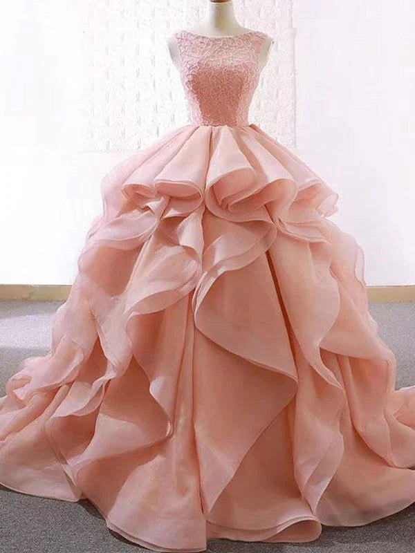 Robes de soirée Weitese pour femmes, robe de bal longue à volants en tulle bouffant rose, coupe trapèze, sans manches, robes de bal, magasins 