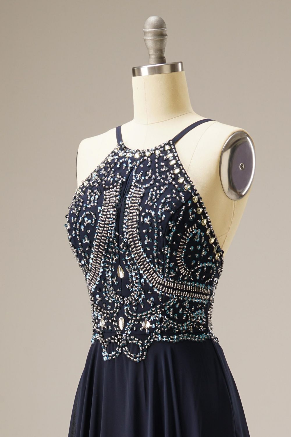 Weitese A-Line Spaghetti Straps Chiffon Long Dress WIth Beading