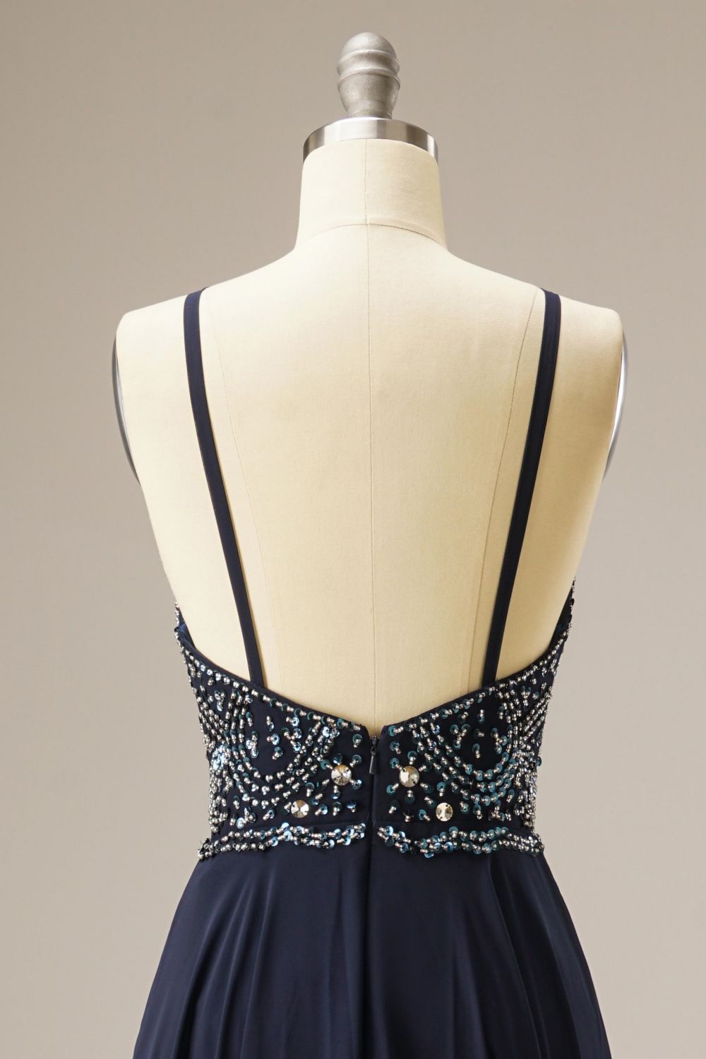 Weitese A-Line Spaghetti Straps Chiffon Long Dress WIth Beading