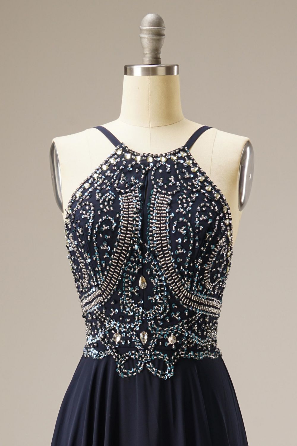 Weitese A-Line Spaghetti Straps Chiffon Long Dress WIth Beading