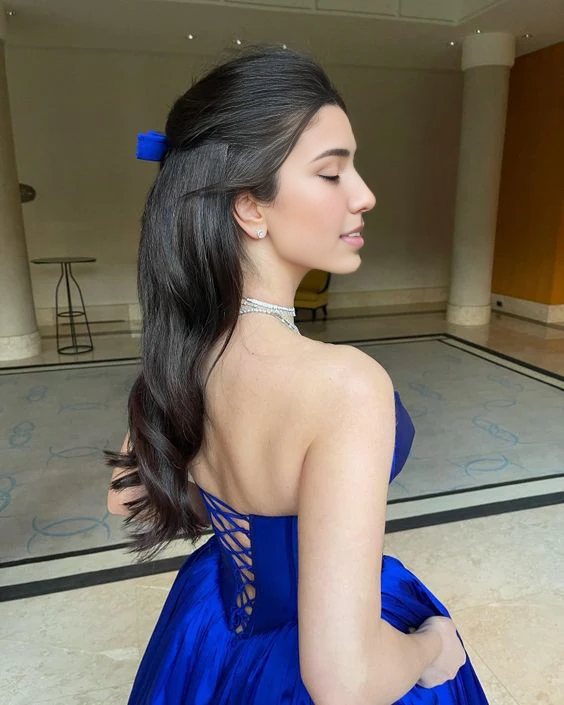 Robe de soirée longue sans bretelles bleu royal pour femme, tenue de bal, coupe trapèze 