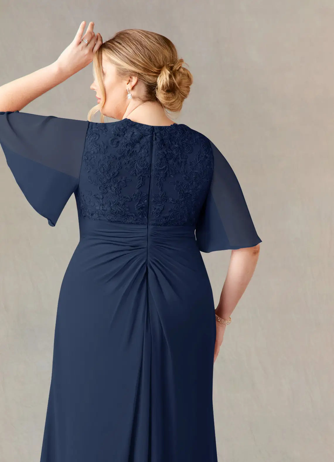 Robe Weitese bleu marine foncé, coupe trapèze, col en V, en mousseline de soie, longueur au sol, manches flottantes, fermeture éclair au dos, plissée, grande taille, pour mère de la mariée 