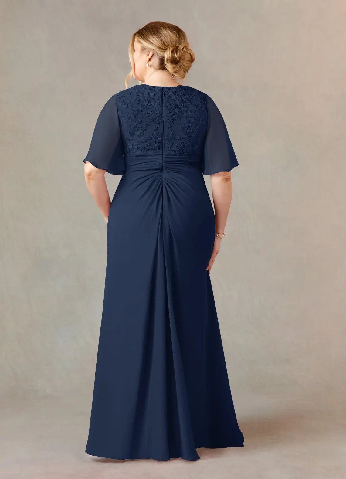 Robe Weitese bleu marine foncé, coupe trapèze, col en V, en mousseline de soie, longueur au sol, manches flottantes, fermeture éclair au dos, plissée, grande taille, pour mère de la mariée 