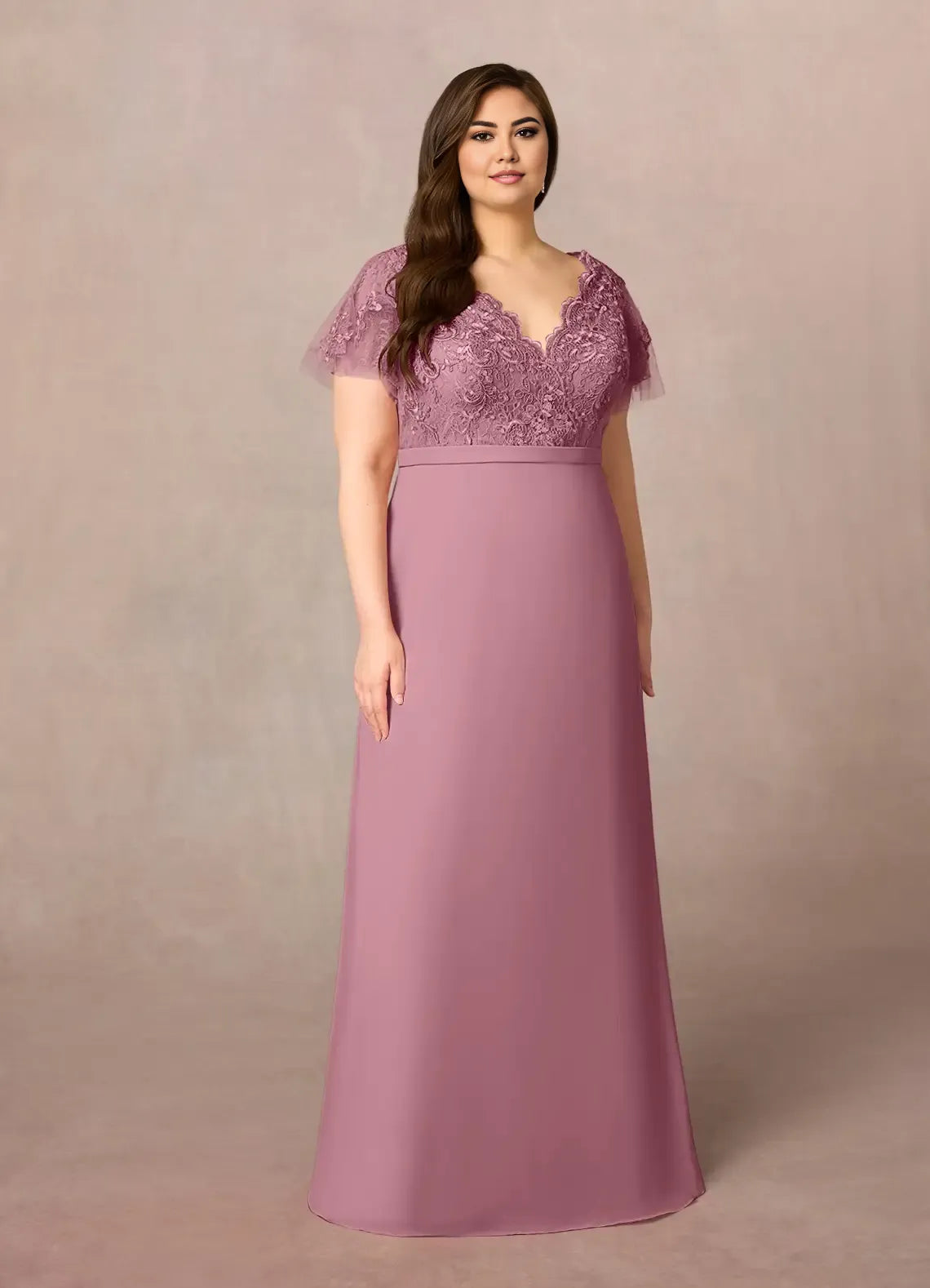 Robe Weitese élégante vintage mauve trapèze col en V dentelle mousseline grande taille robe mère de la mariée longueur au sol manches flottantes dos dégagé robe mère de la mariée 