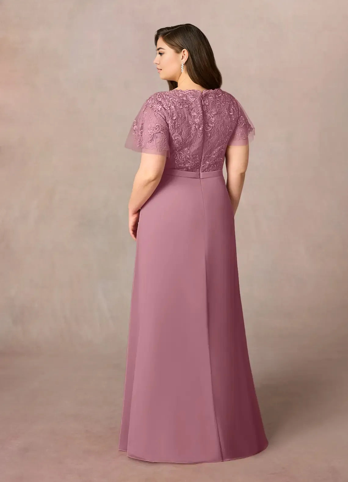 Robe Weitese élégante vintage mauve trapèze col en V dentelle mousseline grande taille robe mère de la mariée longueur au sol manches flottantes dos dégagé robe mère de la mariée 