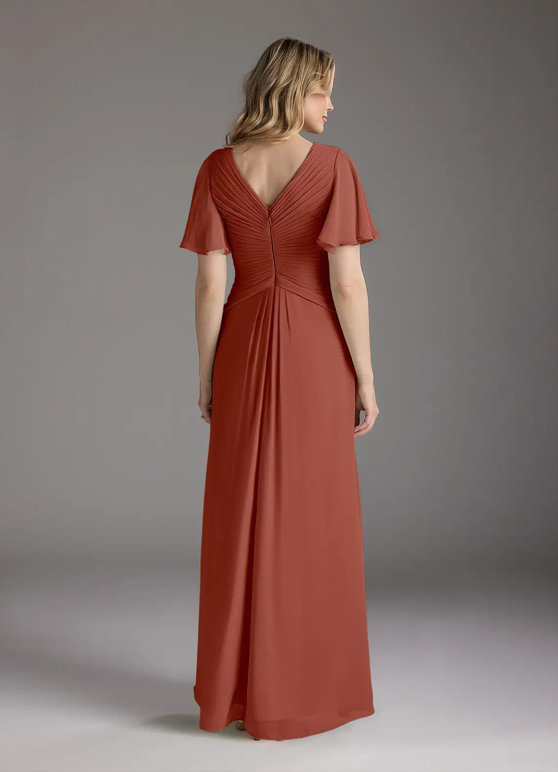 Weitese Dress A-Line V-Neck Ruched Chiffon Mother of the Groom Dresses Elegant Ruffle Flutter Sleeves V Back Evening Dress