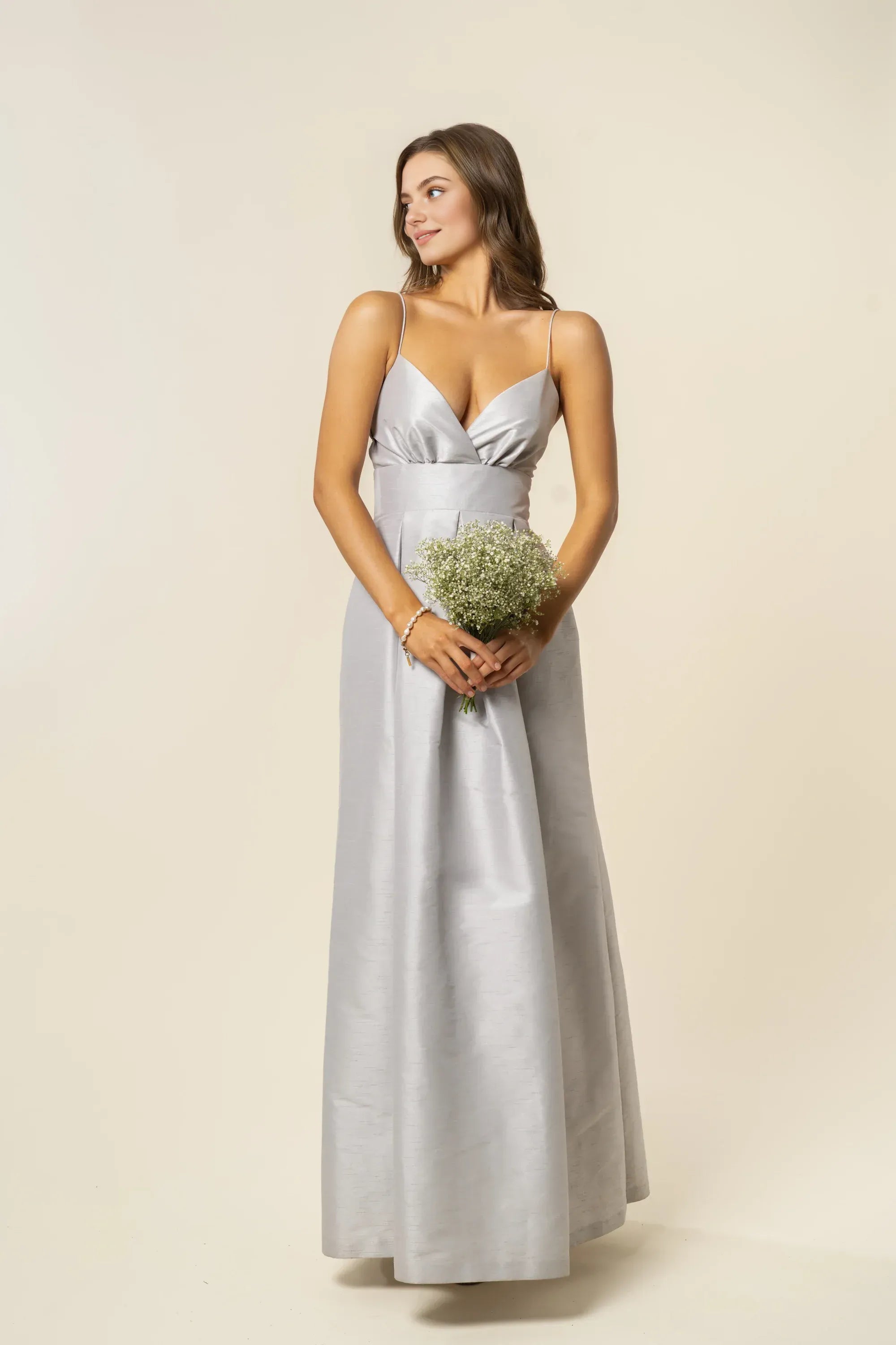 A-Line V Neck Spaghetti Straps Floor-Length Sleeveless Prom Gown No Slit Elegant Satin Evening Dresses for Women