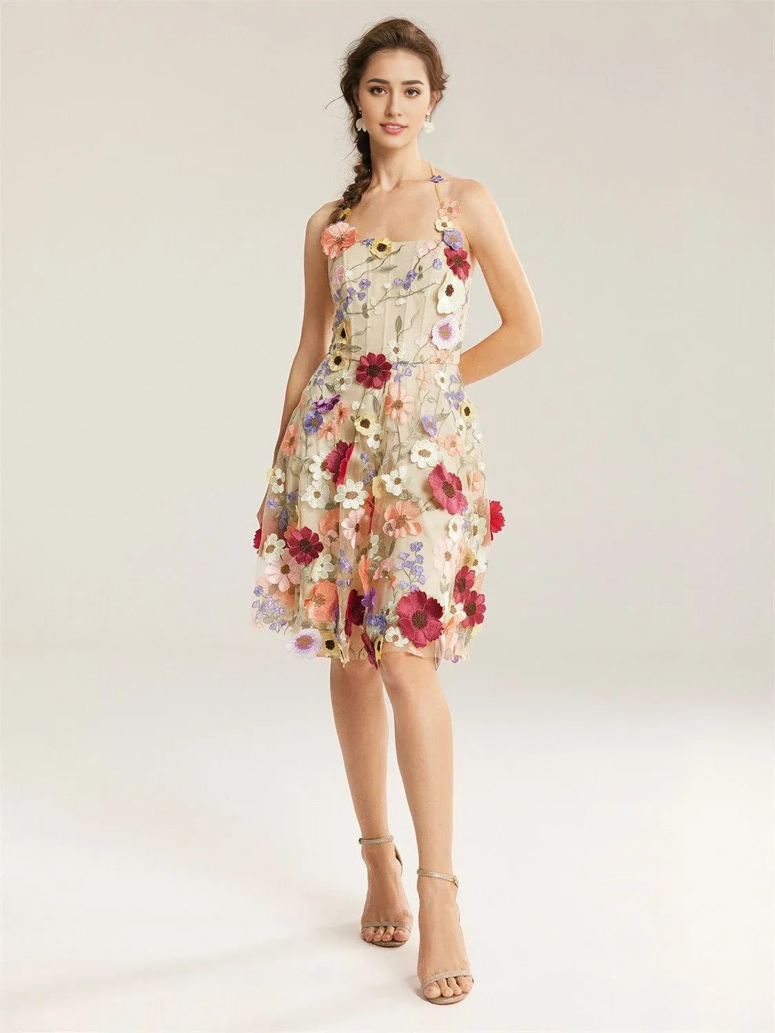 A-line Off the Shoulder Elegant Knee Length Graduation Dresses Tulle 3D Floral Embroidered Sleeveless Custom Sexy Homecoming Dresses