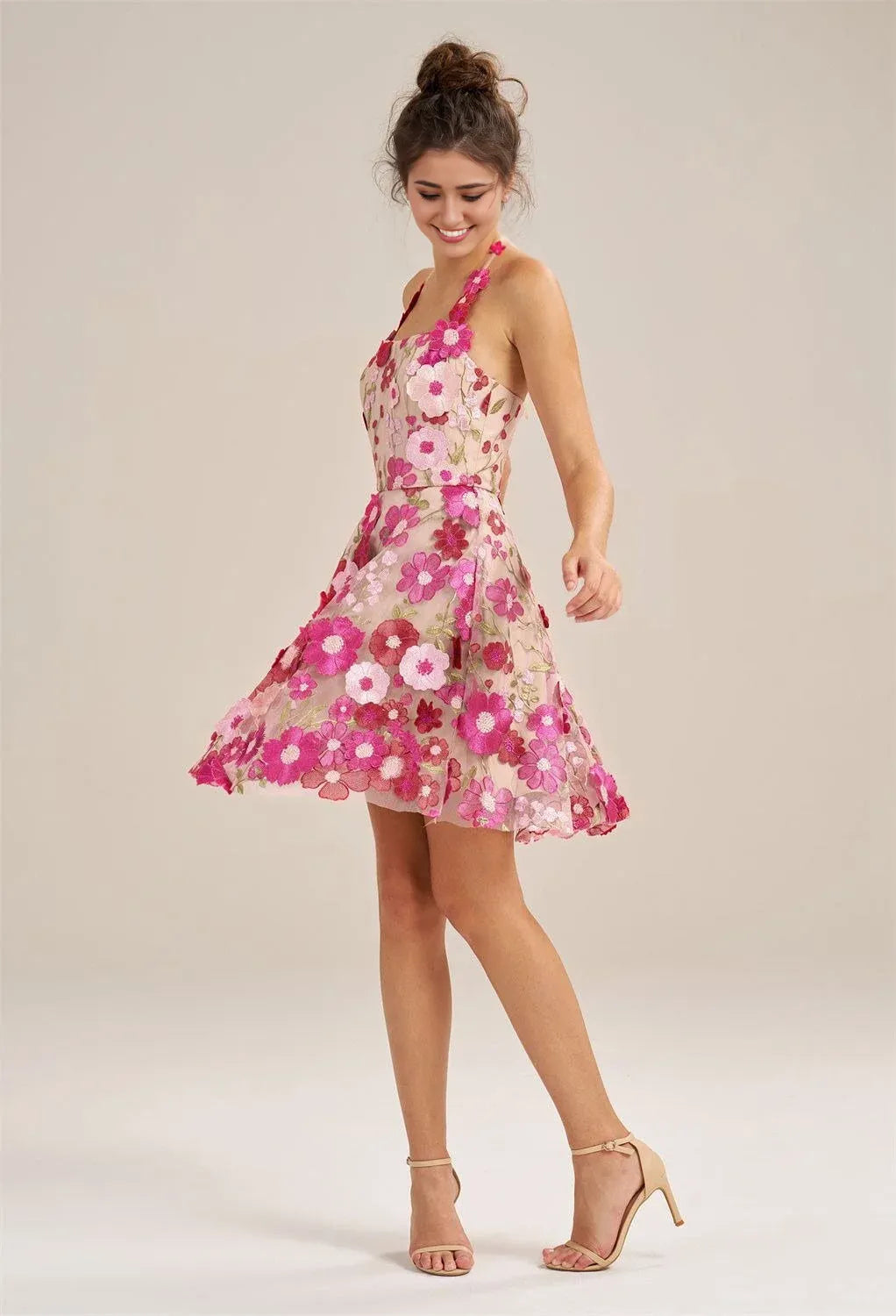A-line Off the Shoulder Elegant Knee Length Graduation Dresses Tulle 3D Floral Embroidered Sleeveless Custom Sexy Homecoming Dresses
