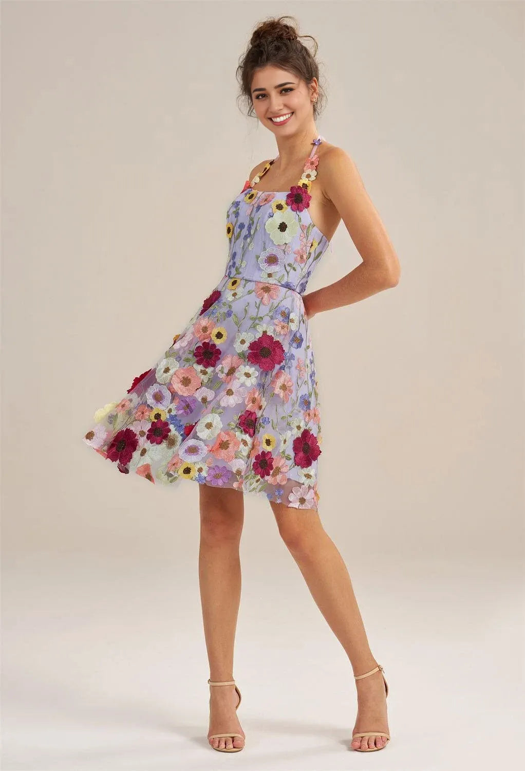 A-line Off the Shoulder Elegant Knee Length Graduation Dresses Tulle 3D Floral Embroidered Sleeveless Custom Sexy Homecoming Dresses