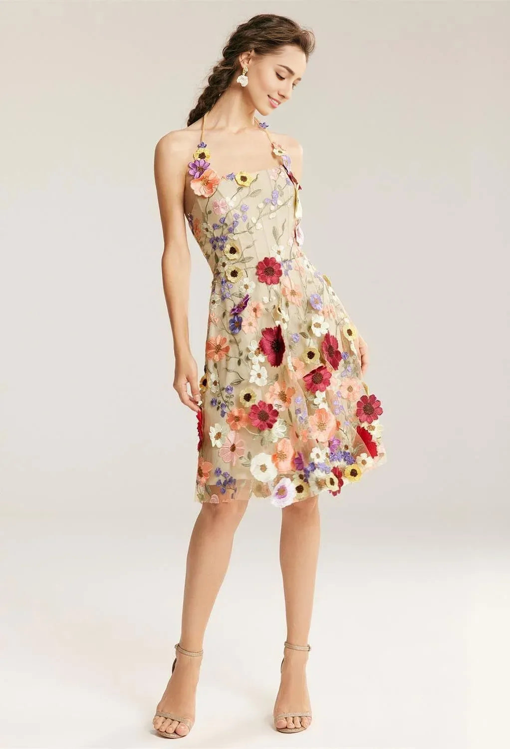 A-line Off the Shoulder Elegant Knee Length Graduation Dresses Tulle 3D Floral Embroidered Sleeveless Custom Sexy Homecoming Dresses