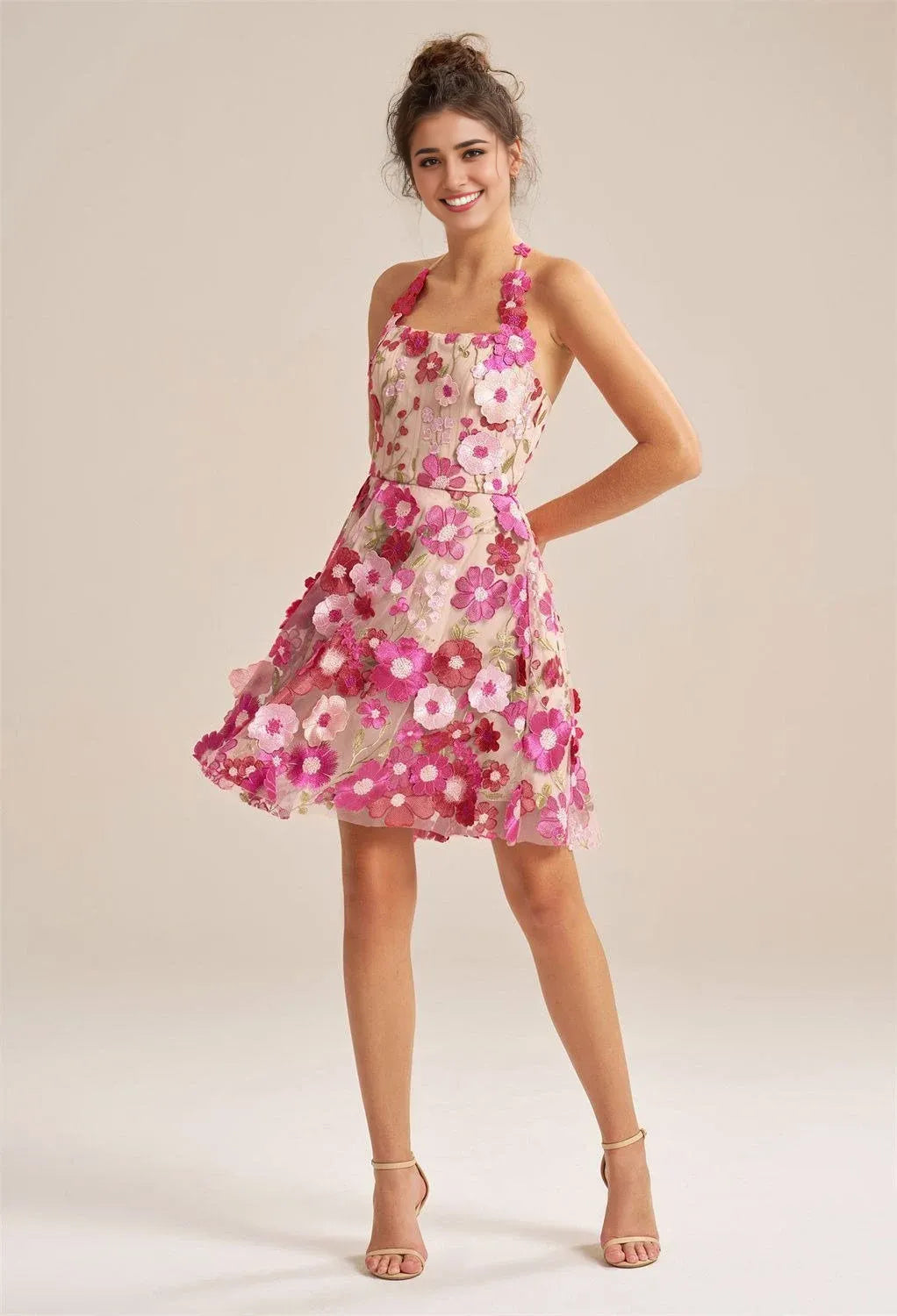 A-line Off the Shoulder Elegant Knee Length Graduation Dresses Tulle 3D Floral Embroidered Sleeveless Custom Sexy Homecoming Dresses