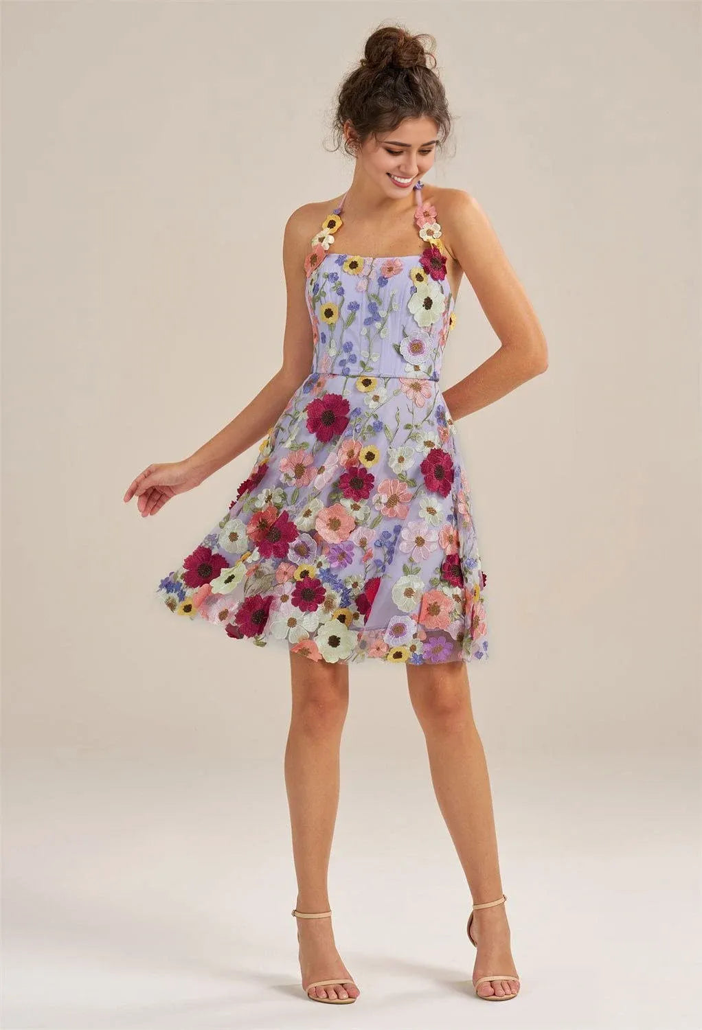A-line Off the Shoulder Elegant Knee Length Graduation Dresses Tulle 3D Floral Embroidered Sleeveless Custom Sexy Homecoming Dresses