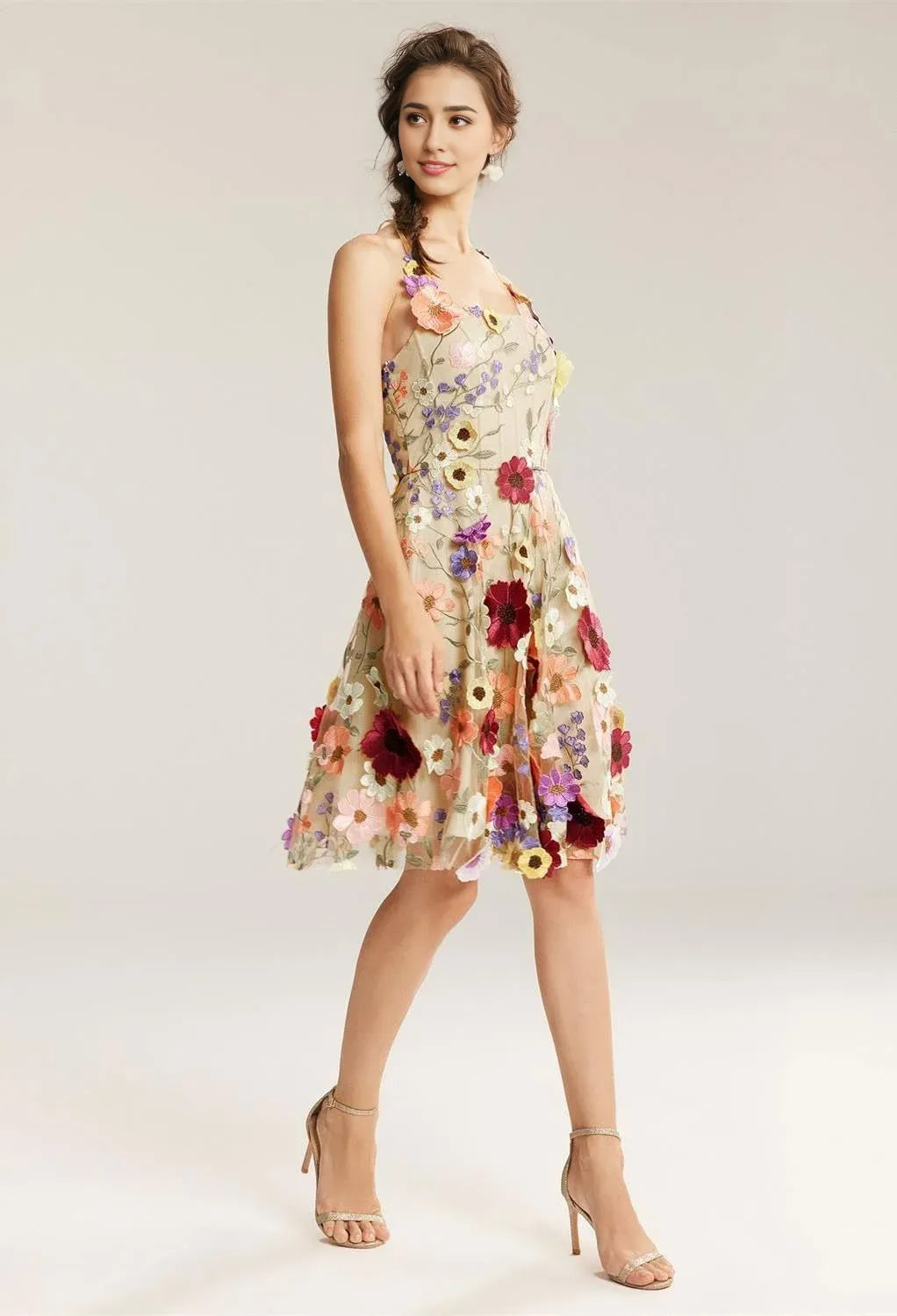 A-line Off the Shoulder Elegant Knee Length Graduation Dresses Tulle 3D Floral Embroidered Sleeveless Custom Sexy Homecoming Dresses