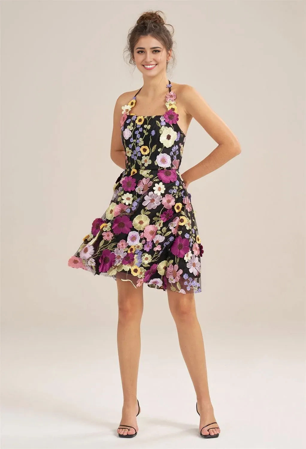 A-line Off the Shoulder Elegant Knee Length Graduation Dresses Tulle 3D Floral Embroidered Sleeveless Custom Sexy Homecoming Dresses