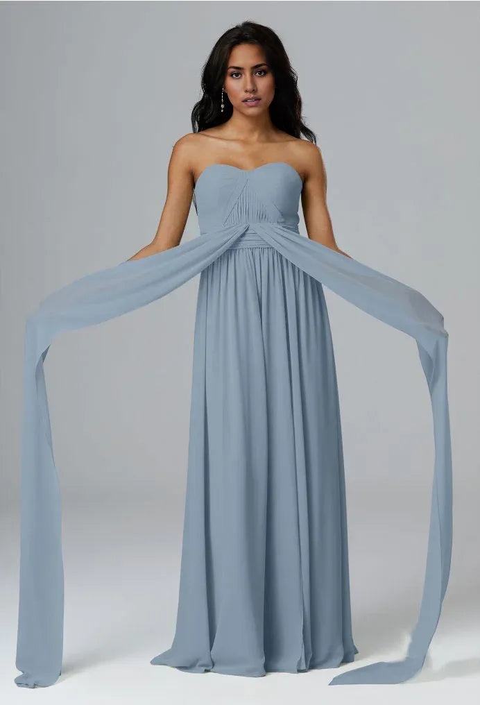 A-line V-Neck Floor Length Short Sleeves Prom Dresses Sleeveless Strapless Cheap Chiffon Bridesmaid Dresses With Slit