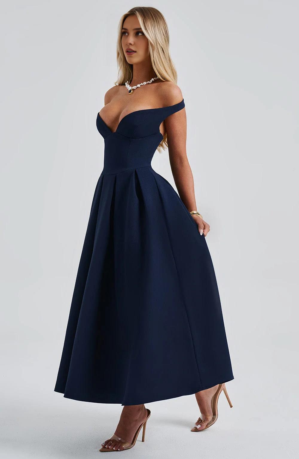 A-line Elegant Deep V Neck Chic Mid-length Pleats Prom Dress Party Dress