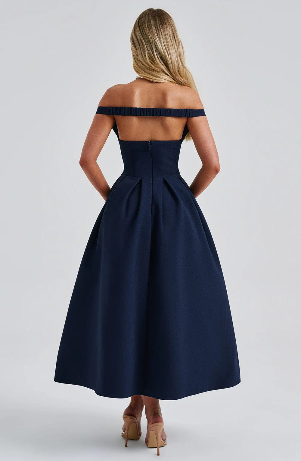 A-line Elegant Deep V Neck Chic Mid-length Pleats Prom Dress Party Dress