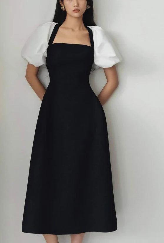 Robe de soirée élégante à col carré et manches courtes 