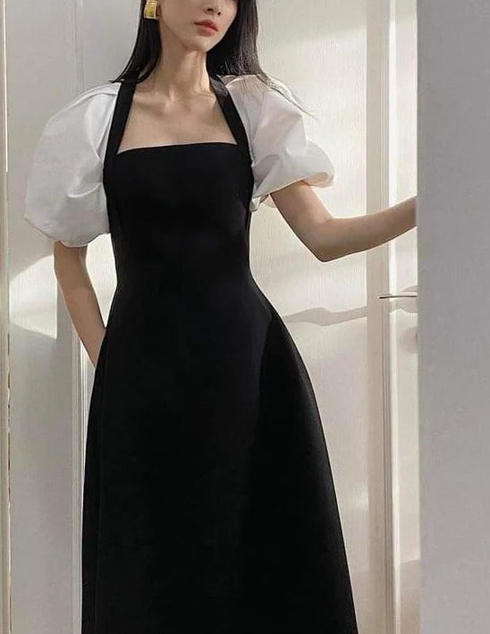 Robe de soirée élégante à col carré et manches courtes 