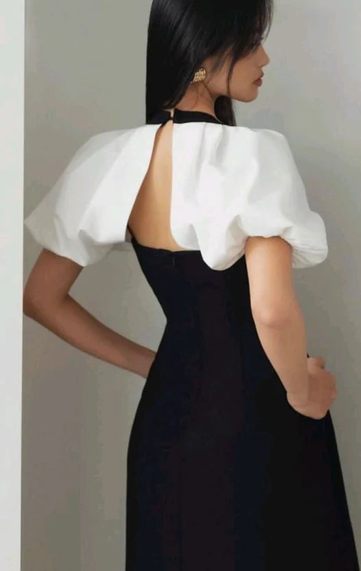 Robe de soirée élégante à col carré et manches courtes 