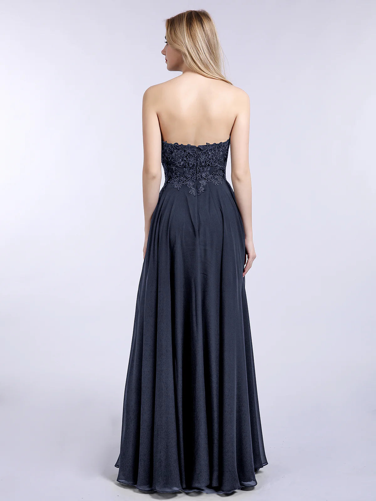 A-line Floor Length Sleeveless Strapless Chiffon with Appliqued Party Gown