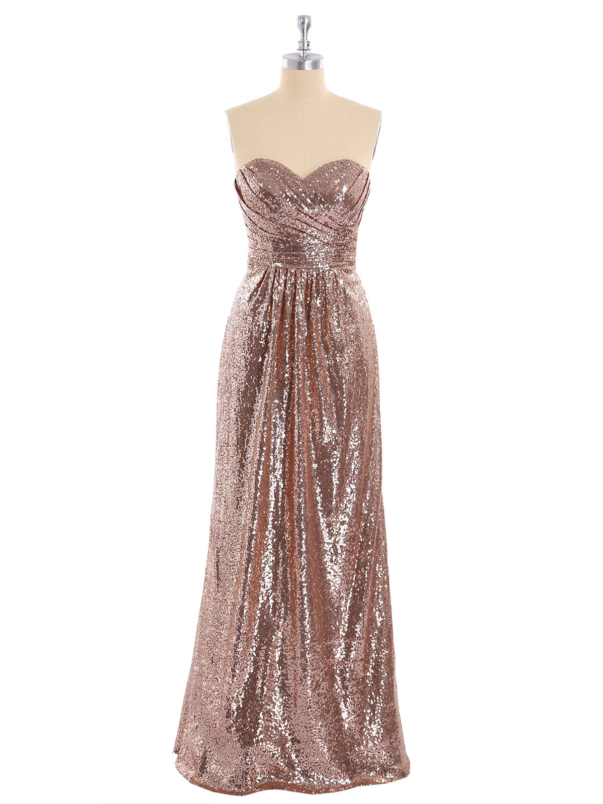 Robe de soirée trapèze sans manches, longueur au sol, sans bretelles, à paillettes, or rose 