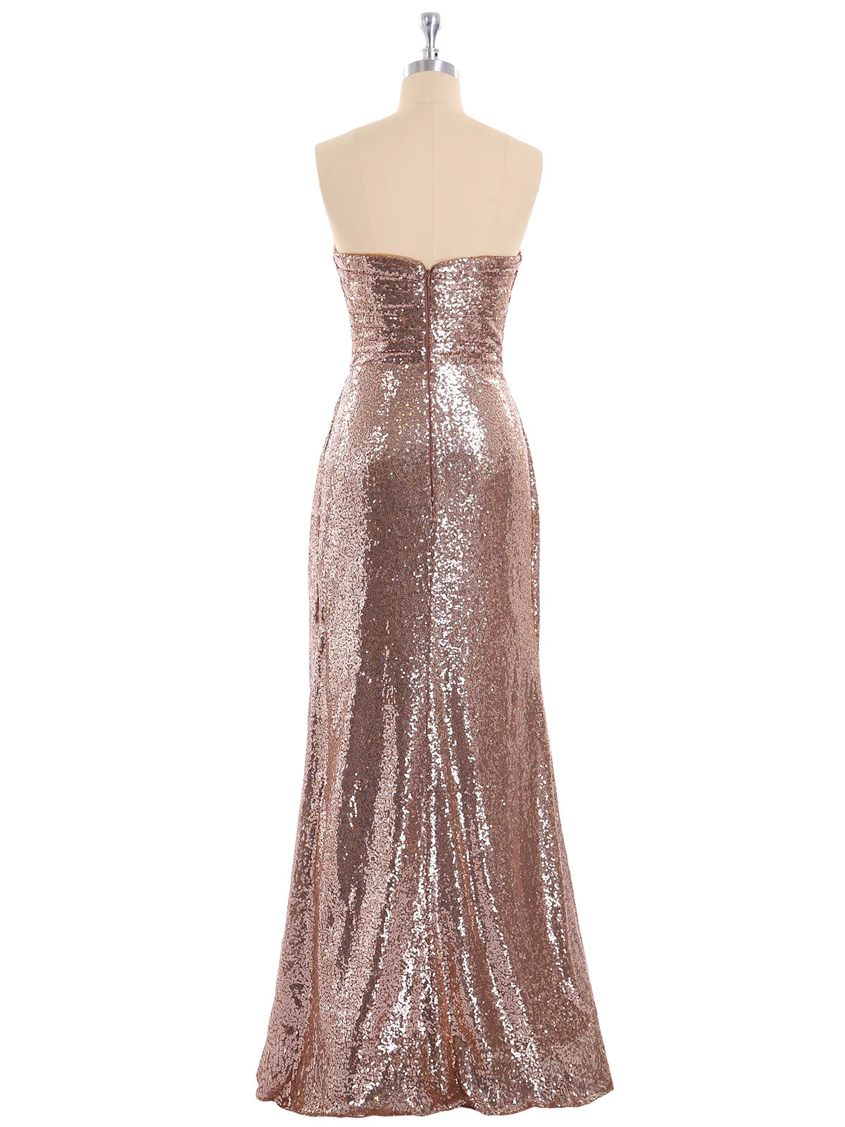 A-line Floor Length Sleeveless Strapless Sequins Party Gown Rose Gold