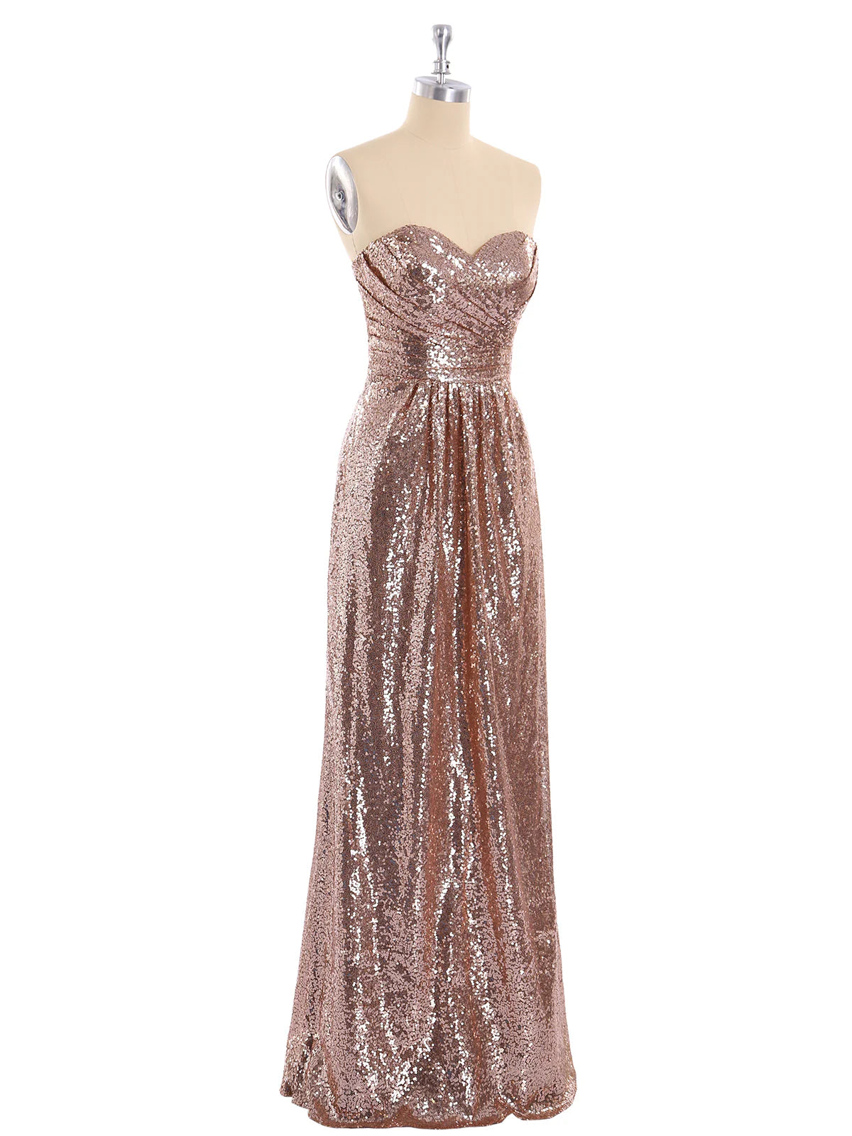A-line Floor Length Sleeveless Strapless Sequins Party Gown Rose Gold