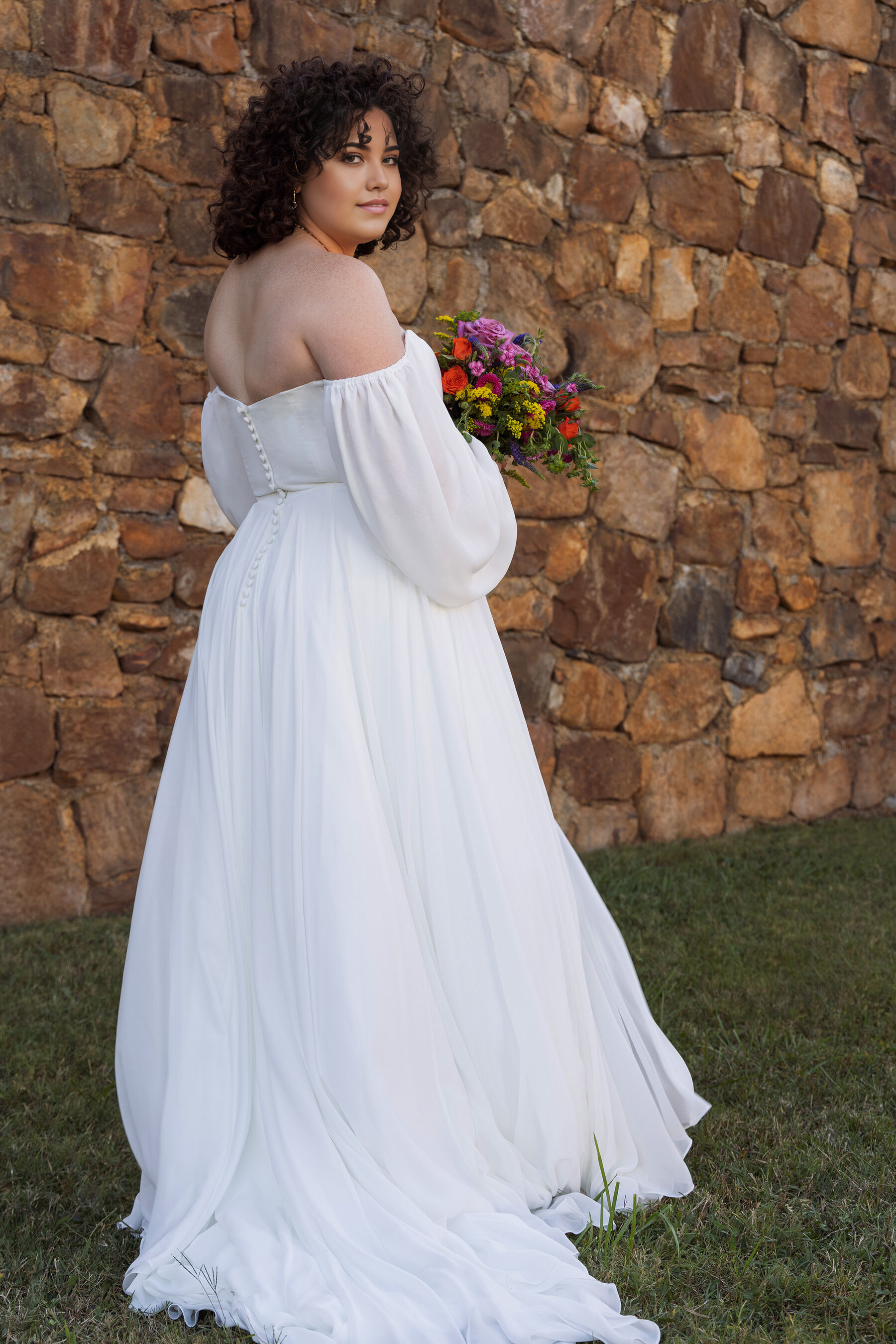 Weitese Formal Wear Dresses Long Sleeves Off-the-shoulder  A-line Floor Length Wedding Dress With Train Long Sleeve Long Dresses Prom