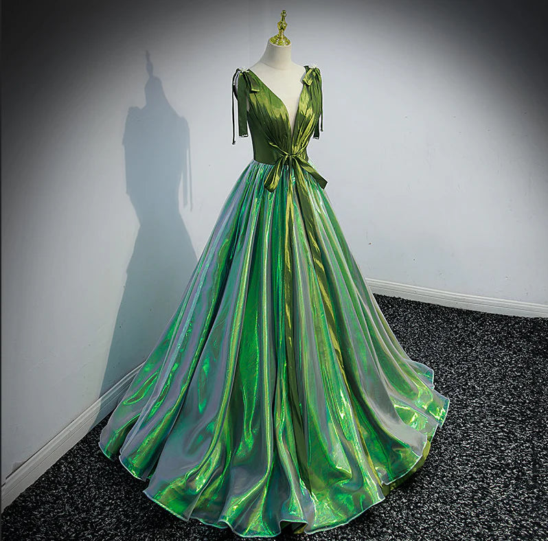 Robes de soirée Weitese pour femmes, vertes, décolleté en V profond, élégantes, froncées, coupe trapèze, à lacets, robes de soirée formelles, magasins de robes de bal 