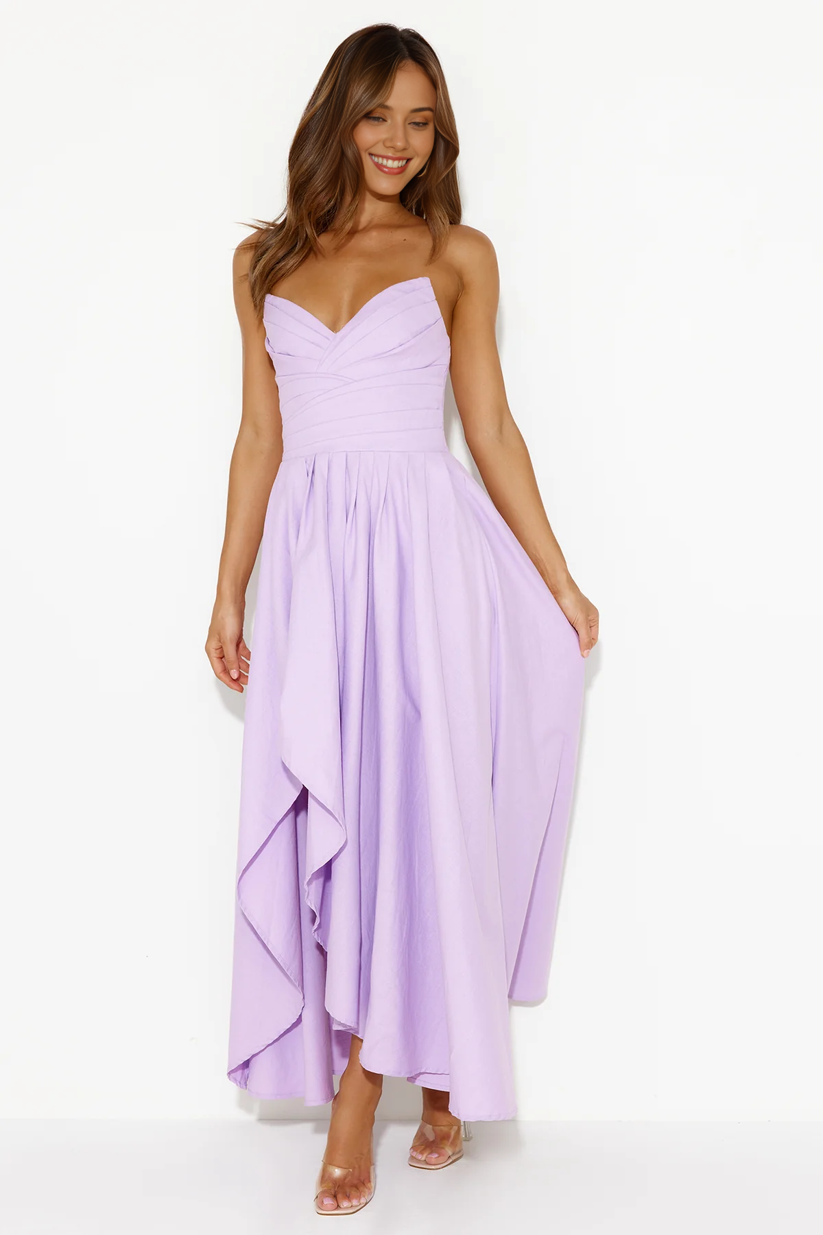A-line Off-the-Shoulder Simple Ankle Length Sleeveless Pleated Prom Party Dress