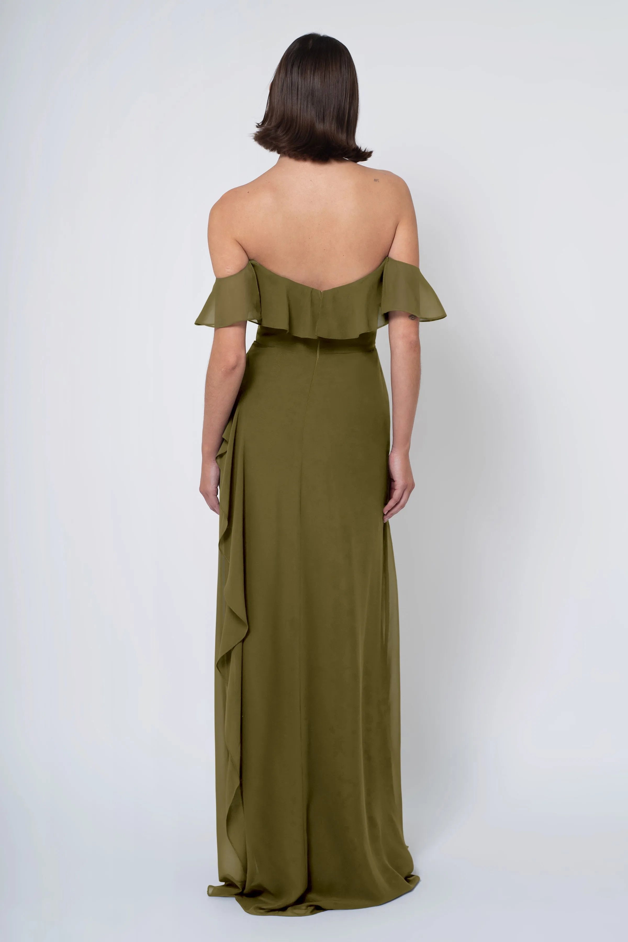 A-line Off the Shoulder Scoop Neck With Ruffle Sleeve Slit Trendy Floor Length Ball Gowns Backless Beautiful Floor Length Prom Dresses