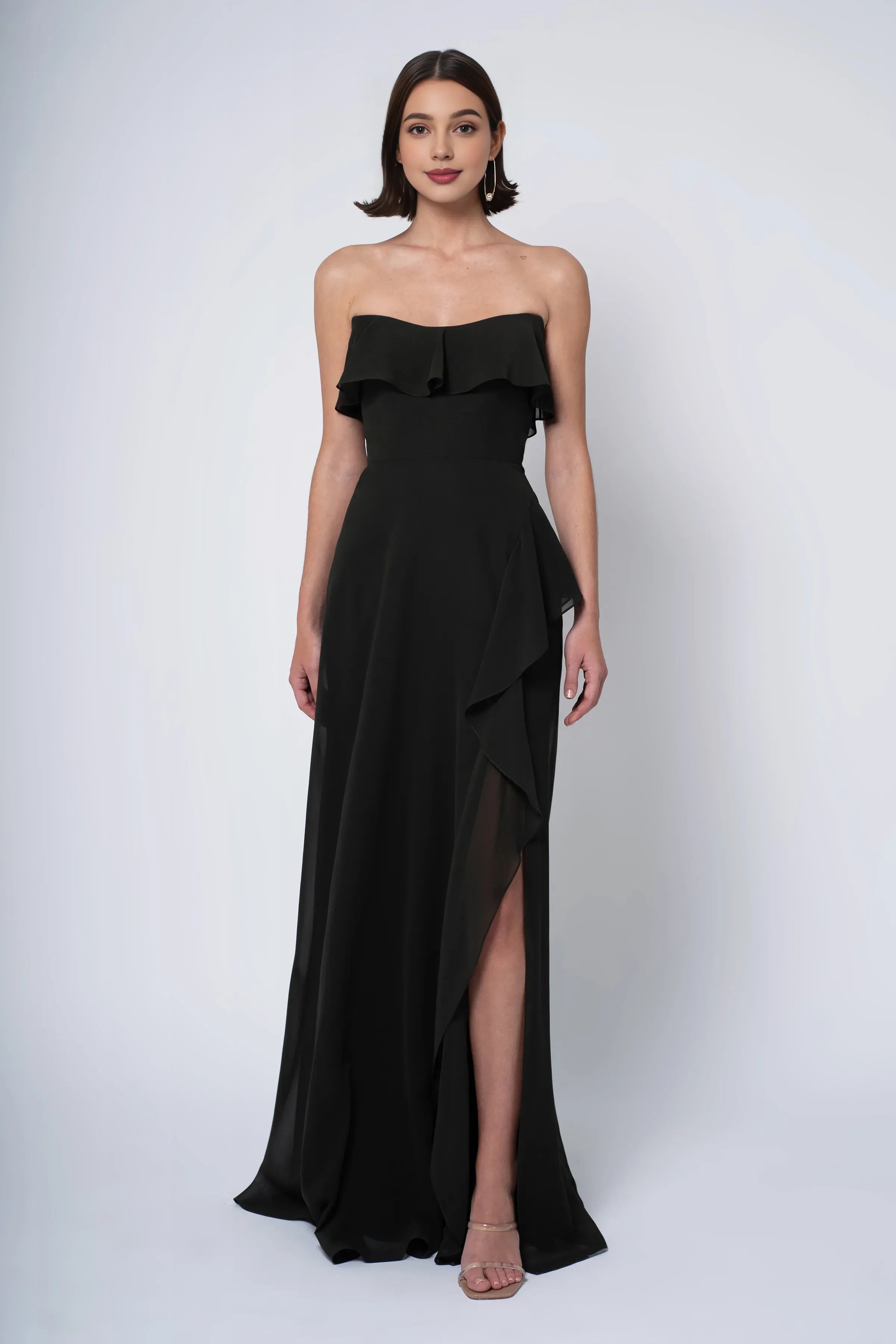 A-line Off the Shoulder Scoop Neck With Ruffle Sleeve Slit Trendy Floor Length Ball Gowns Backless Beautiful Floor Length Prom Dresses