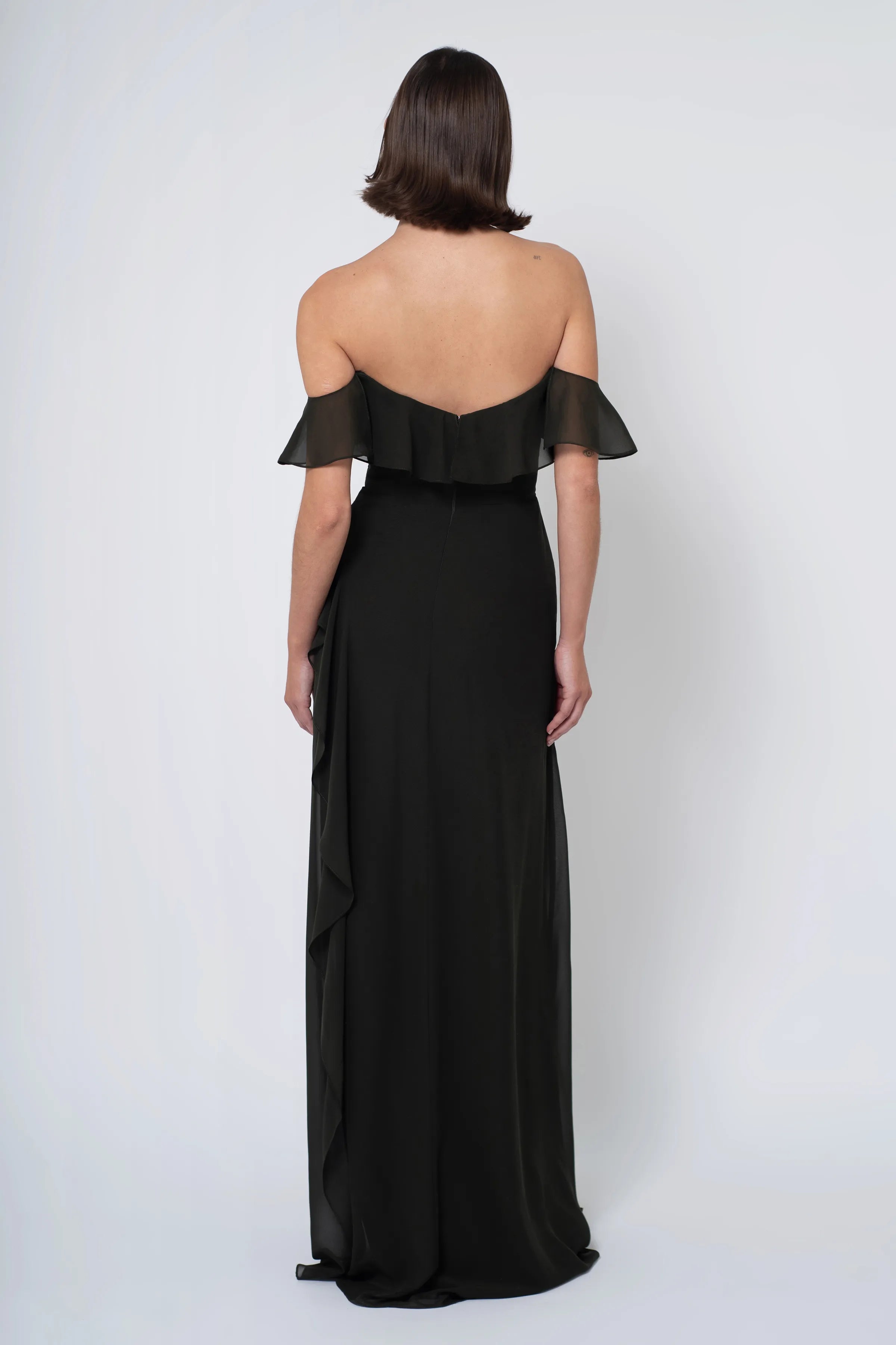 A-line Off the Shoulder Scoop Neck With Ruffle Sleeve Slit Trendy Floor Length Ball Gowns Backless Beautiful Floor Length Prom Dresses