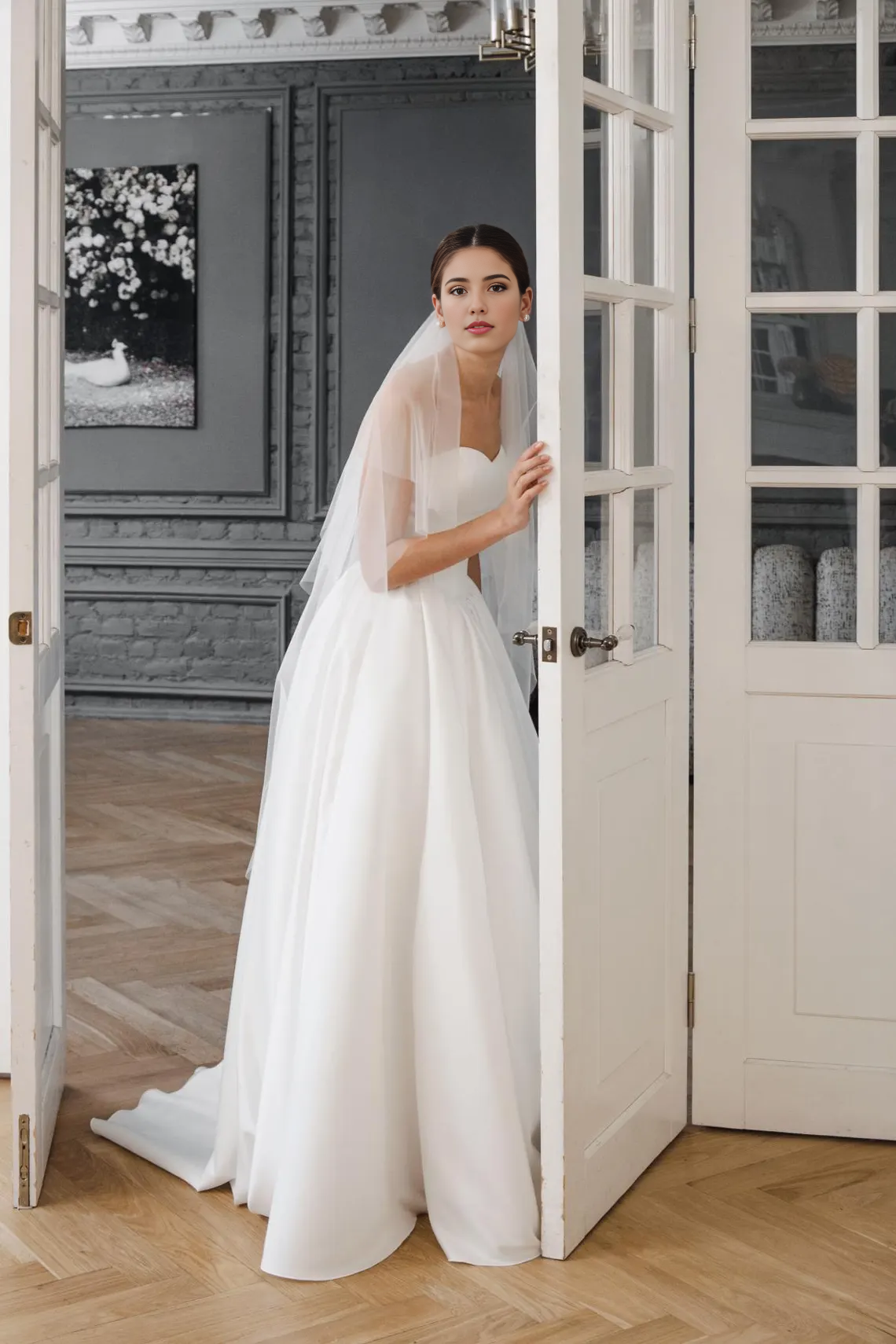 A-line Princess Bridal Gown Vanessa Elegant Off-Shoulder Wedding Dress With Train